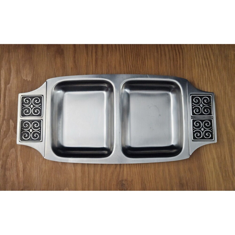 Vintage Rogers-Insilco Fashion Stainless MCM Retro Ornate Serving Tray Silver